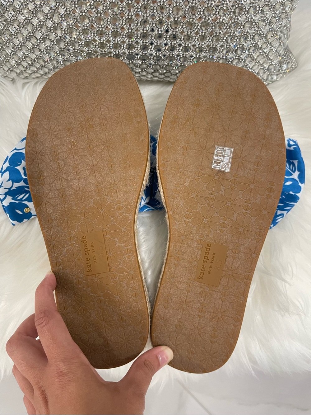 Kate Spade Blue Floral Knot Espadrille Slide Sandals - Picture 5 of 6